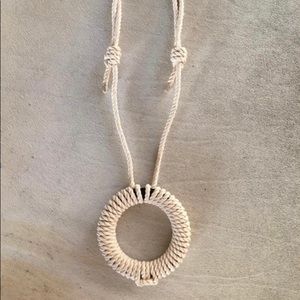 XL statement beige cotton rope adjustable necklace with black 6 in diamater ring